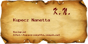 Kupecz Nanetta névjegykártya